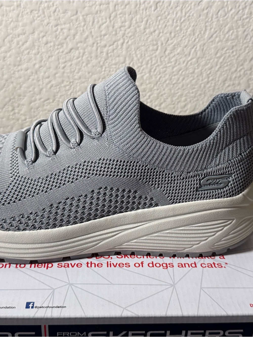 Skechers Slip-On Knit Sneakers in Light Gray and White - Picture 6 of 9